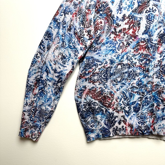 Robert Graham Barrel Paisley Graphic Print Linen & Cotton Knit Crewneck Sweater - Picture 12 of 13